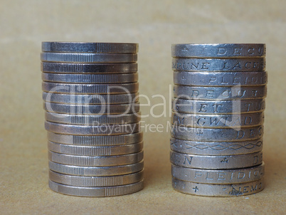 Euro and Pound coins pile