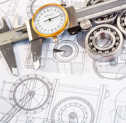 Ball bearings on technical drawing