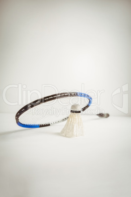 View of badminton racket and shuttlecock
