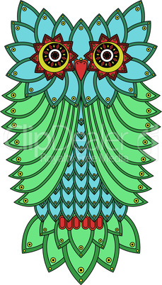 Big owl mainly in blue and green