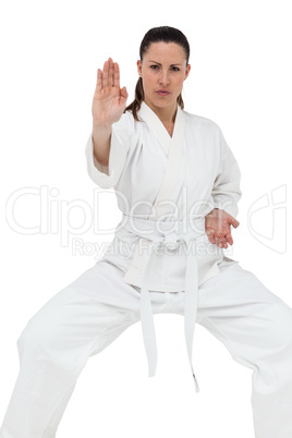 Female fighter performing karate stance