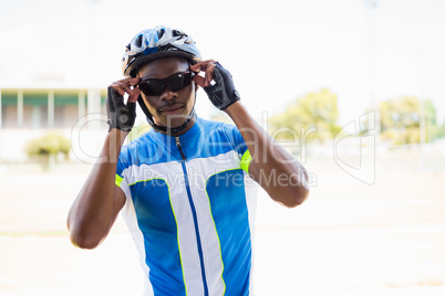 Athlete wearing cycling goggles