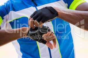 Athlete wearing cycling gloves