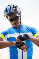Athlete wearing cycling gloves