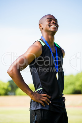 Athlete with gold medals around his neck