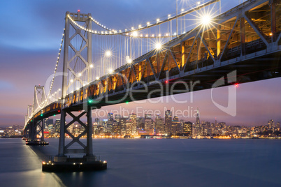 Dusk over Oakland-San Francisco Bay Bridge and San Francisco Skyline, California