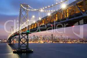 Dusk over Oakland-San Francisco Bay Bridge and San Francisco Skyline, California