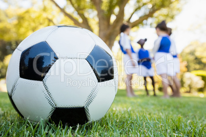 Extreme close up view of soccer balloon