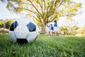 Extreme close up view of soccer balloon