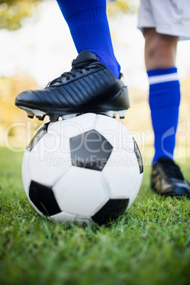 Close up view of balloon under football boots