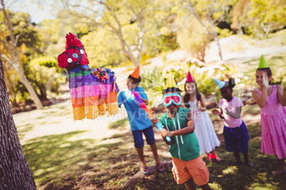 Little boy is going to broke a pinata for his birthday