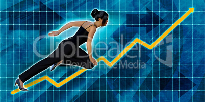 Asian Businesswoman Running with Chart Graph Background