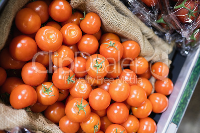 high angle view of tomatoes in shelf
