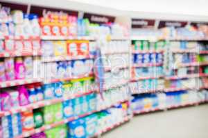 Facing view of cleaning shelf with products