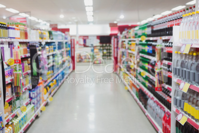 Focus on a aisle with sheleves