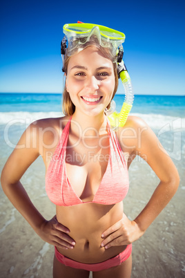 Woman posing with diving mask