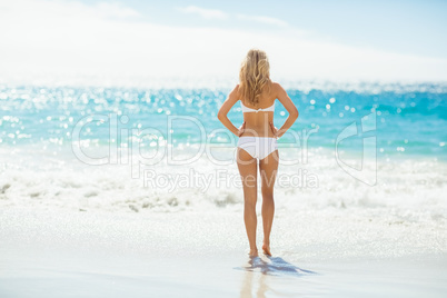 Woman in bikini standing on beach