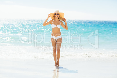 Woman in bikini posing with hat