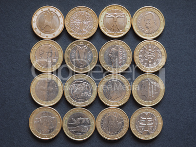 Euro coins of many countries