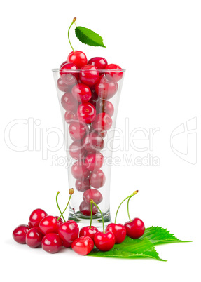 Fresh cherries with glass