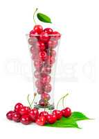 Fresh cherries with glass