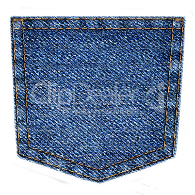 Simple blue jeans pocket isolated on white background