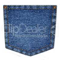Simple blue jeans pocket isolated on white background