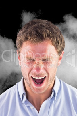 Composite image of angry businessman is screaming
