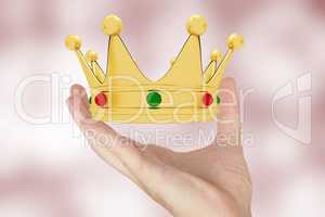 Hand holding golden crown, 3D Illustration