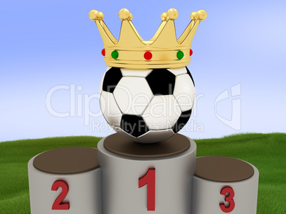 Ball with crown on the podium, 3D Illustration