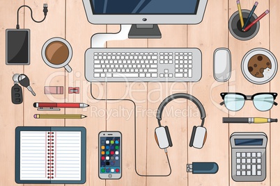 Composite image of illustration desk