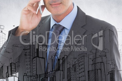 Composite image of businessman is talking on the phone