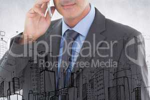 Composite image of businessman is talking on the phone