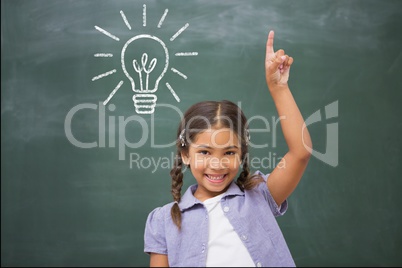 Composite image of cute girl is raising her finger