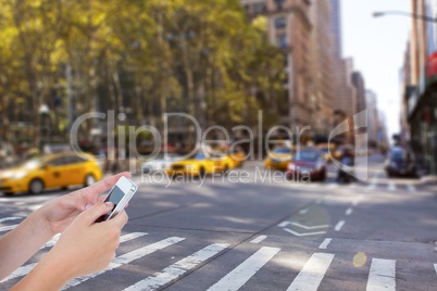 Composite image of hands are using a smartphone