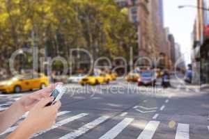 Composite image of hands are using a smartphone