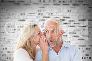 Composite image of woman is telling a secret to a man