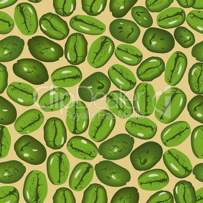 Green coffee vector seamless beans background. Vector illustration