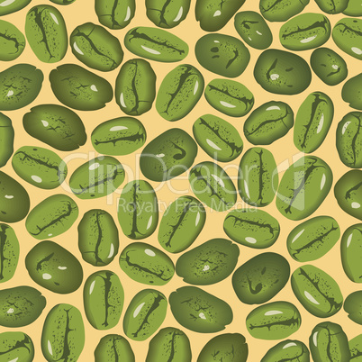 Green coffee vector seamless beans background.