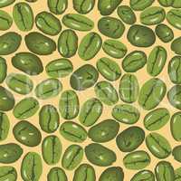 Green coffee vector seamless beans background.