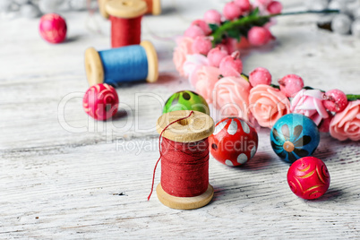 Beautiful beads and spool of thread