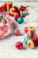 Beautiful beads and spool of thread