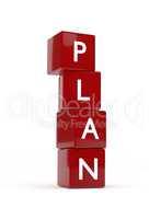 Four red cubes with the word plan