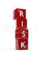Four red cubes with the word Risk