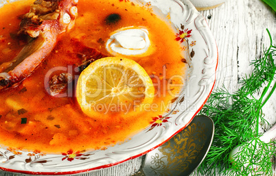 Plate with soup of Ukrainian