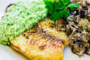 White fish with pesto sauce