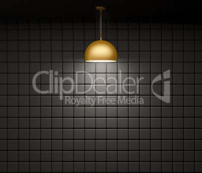 Brass lamp against of wall interior background 3d rendering