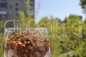 wine glass filled with granulated coffee left