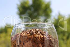 wine glass with granulated coffee in the center