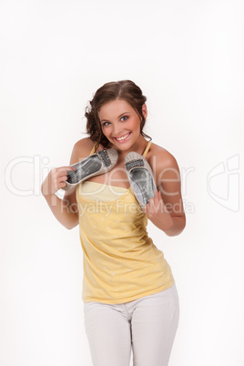 Young Emotional Woman With Shoes